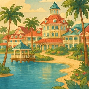 Fairytale Resort Poster/ Inspired by Caribbean Beach Resort/ Storybook-Style Disney Wall Art Print