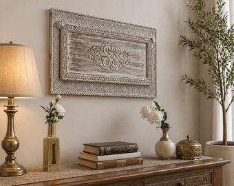 Ręcznie rzeźbiona marokański drewniany panel ścienny – rustykalny panel dekoracyjny w stylu boho