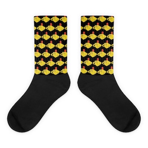 Hanukkah Socks – Cute Yellow Dreidels on Black | Fun Jewish Holiday Gift
