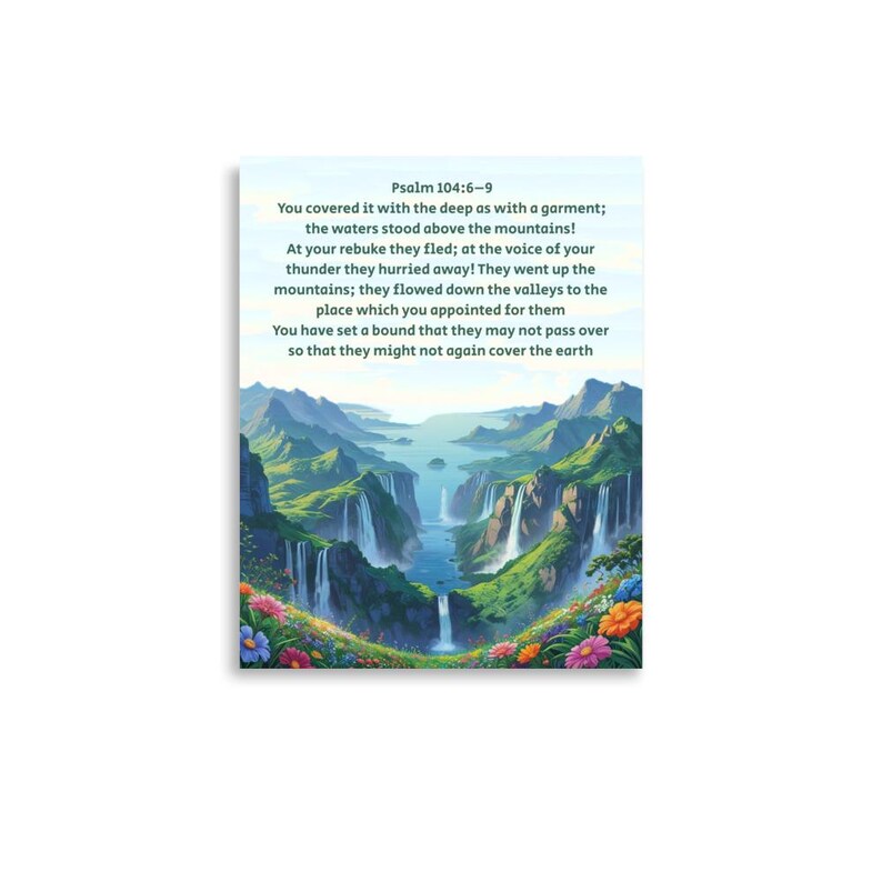 Waterfall Scriptures Psalm 104 Waterfall Landscape Poster: Inspirational Bible Verse Wall ...