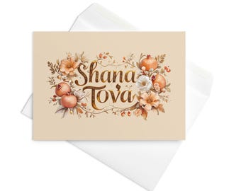 Shana Tova Greeting Card – Elegant Pomegranate & Floral Design, Jewish New Year Holiday Card