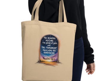 Psalm 19:1 Organic Cotton Tote Bag – Faith-Inspired Scripture Design