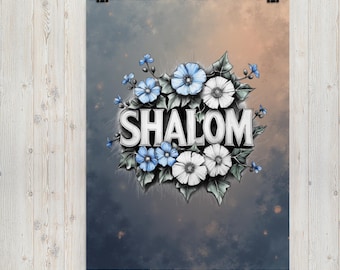 Floral Shalom Hebrew Art Print – Modern Jewish Home Decor