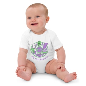 Organic Cotton Baby Bodysuit – Seder Plate Design, First Passover Outfit