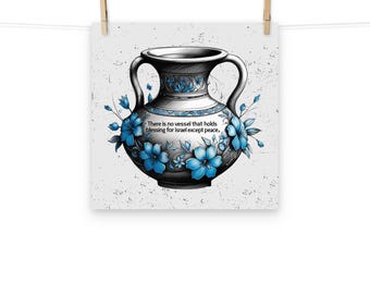 Arte mural Shalom: Cita hebrea floral de paz - Decoración Judaica para el hogar