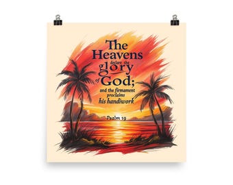 Psalm 19 Scripture Wall Art: Tropical Sunset Palm Trees Poster