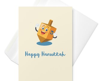 Smiling Dreidel Hanukkah Greeting Card: Cheerful Jewish Holiday Card