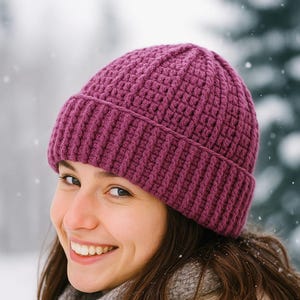 Modèle de bonnet au crochet facile (PDF) | Bonnet d'hiver en laine rapide et facile à réaliser | Tutoriel pour bonnet à revers