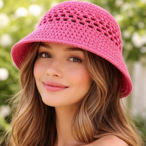 Schema Uncinetto Cappello Pescatore PDF Modello Estivo Traforato S-XL Crochet Mesh Bucket Hat Pattern Summer Festival Beach Boho Ita Eng