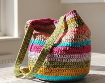 Patrón de bolso tipo cubo de ganchillo | Patrón de rayas coloridas | Patrón fácil para principiantes | Tutorial en PDF