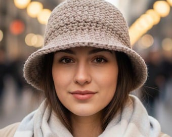 Crochet Cloche Hat Pattern PDF | Easy Vintage Bucket Hat Tutorial | Chunky Winter Beanie Pattern | Multi-size XS-XL Instant Download