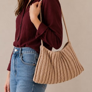Häkelanleitung für eine gerippte Tasche (PDF) | Weiche Schultertasche | Schnelle und einfache Anleitung für Anfänger