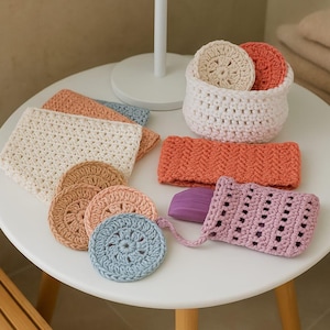 Schema PDF Kit Spa Uncinetto ITA+ENG | Dischetti Struccanti, Fascia Capelli, Lavette, Spugna Tawashi, Cestino | Regalo Beauty Handmade Eco-