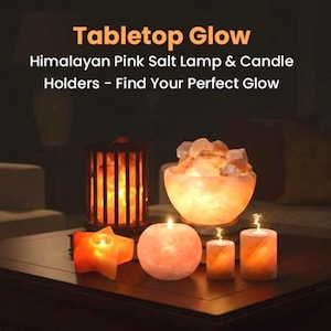 Handgeschnitzte rosa Himalaya-Salzlampen und Kerzenhalter: Natürlicher Luftreiniger, Stimmungsbeleuchtung