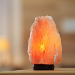 Himalayan Pink Salt Lamp: Color Changing Hand Carved with Wooden Base, 6&quot;