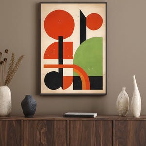 Bold Retro Shapes, Modern Geometric Abstract Wall Art Print, Mid-Century Style Home Decor
