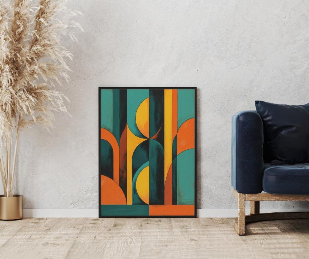 Mid Century Modern Wall Art – Abstract Retro Geometric Poster in Orange ...