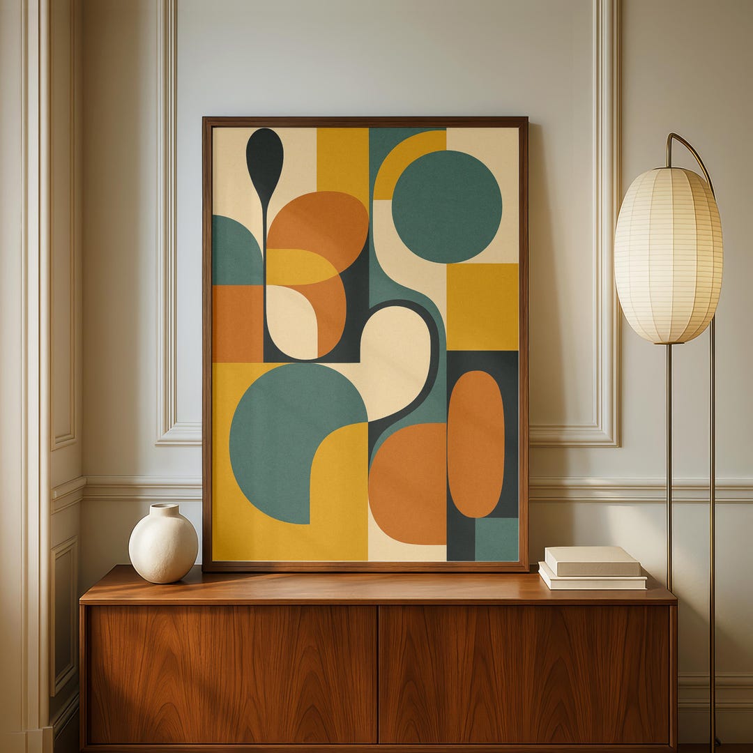 Mid Century Modern Poster – Abstract Geometric Wall Art in Earth Tones ...