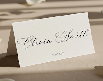 Elegant Wedding Place Card Template: Minimalist Flat & Folded Design (Edit in Canva)