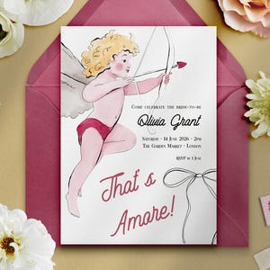 That's Amore Bridal Shower Invitation Canva Template, Cupid Italian Bridal Invite Editable Printable, Romantic Illustrated Shower
