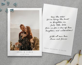 Modern Save the Date Card, Handwritten Wedding Photo Template, Minimalist Printable 5x7 Canva Design, Editable Party Announcement, Easy DIY