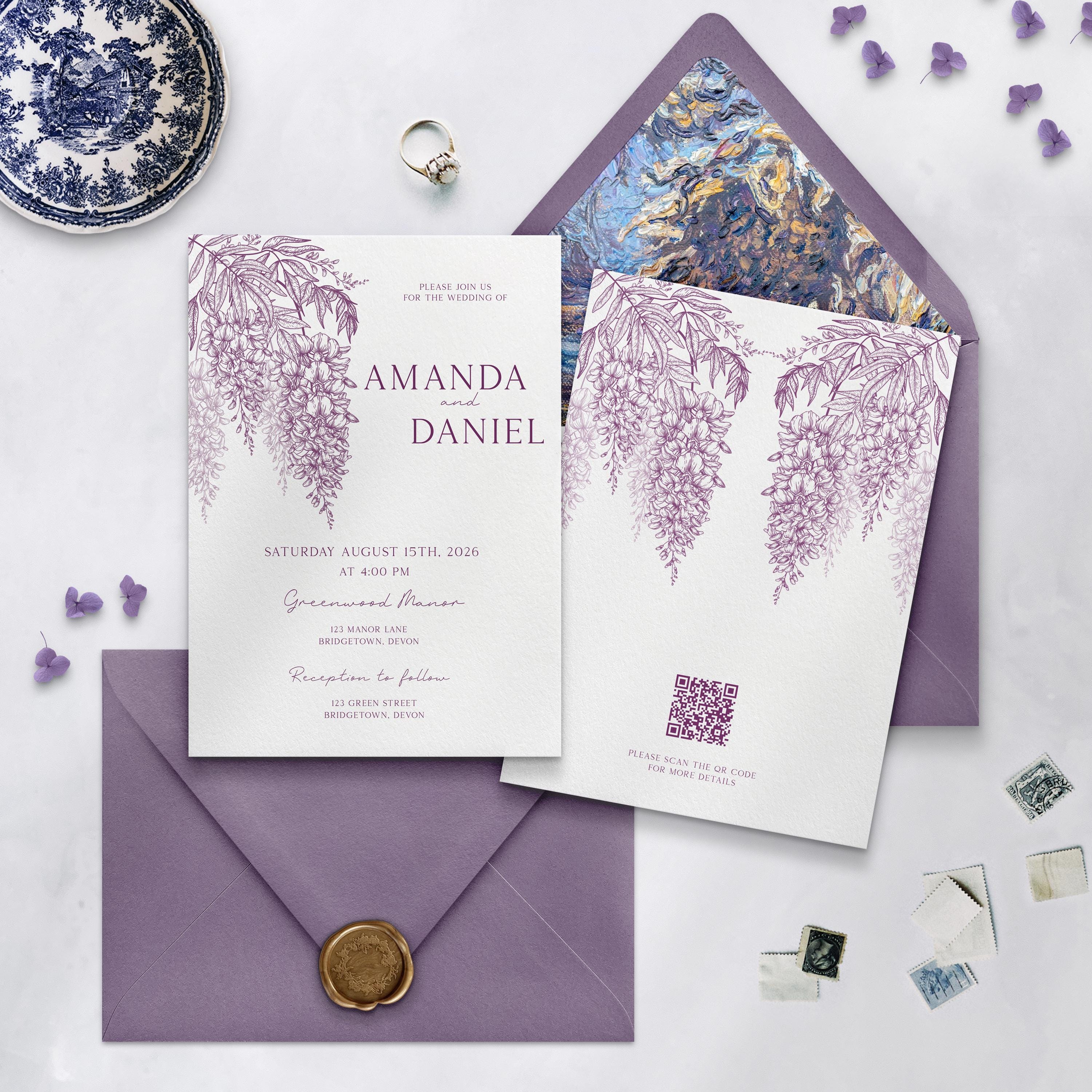 Purple Wisteria Wedding Invitation