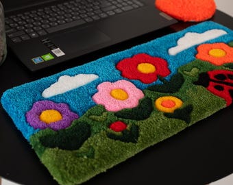 Cutecore Keyboard Rug, Plush Wrist Rest, Cubicle Decor, Handmade Desk Mat for Cute Office Setup