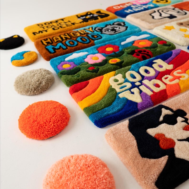 Cute Keyboard Rug for Cubicle Decor, Small Tufted Desk Mat, Wrist Rest Included, Cozy Office Vibes