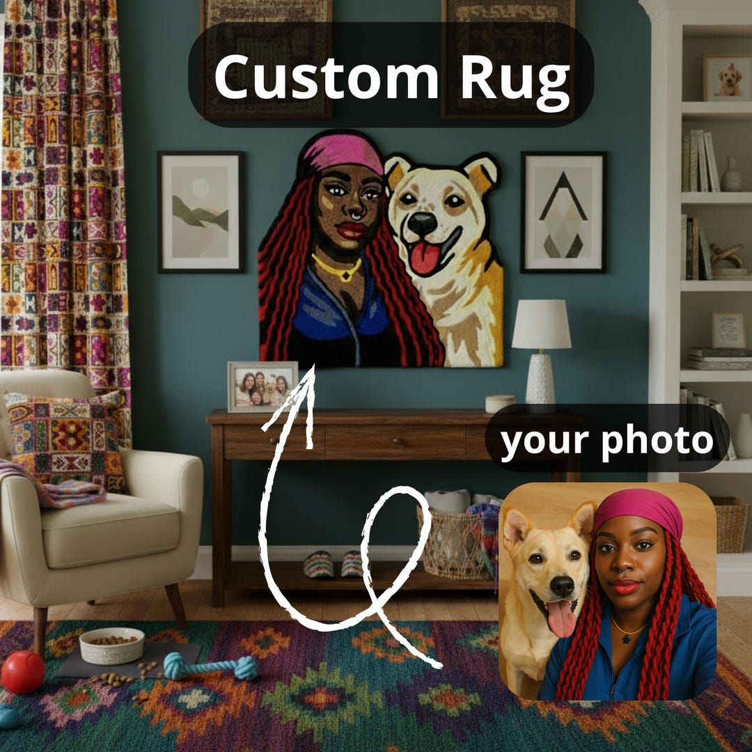 Custom Portrait Rug, Personalized Tufted Rug From Photo, Handmade Pet ...