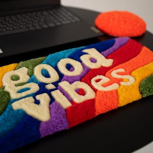 Cute Keyboard Rug for Cubicle Decor, Small Tufted Desk Mat, Wrist Rest Included, Cozy Office Vibes