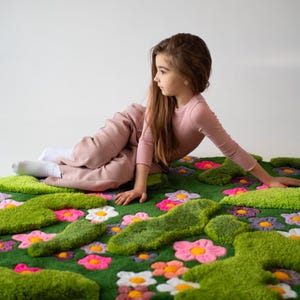 Handmade Flower Rug for Nursery – Custom Green Moss Carpet | Irregular ...