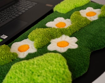 Handmade Moss Tufted Rug | Desk Keyboard Wrist Rest, Nature Inspired Carpet