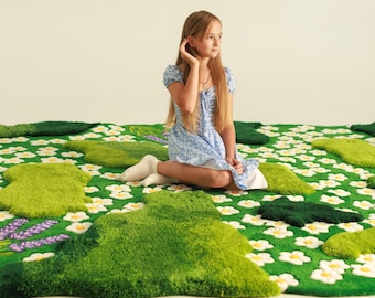 Hand Tufted Flower Rug, Moss Carpet, Hypoallergenic Rug, 3DCute Rug, Floral Rug