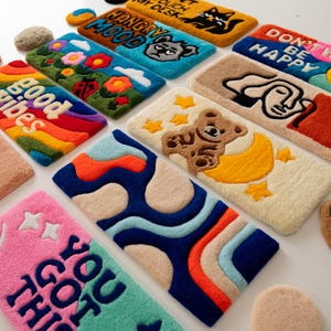 Cute Keyboard Rug for Cubicle Decor, Small Tufted Desk Mat, Wrist Rest Included, Cozy Office Vibes