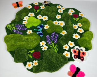 Moss rug, Round rug, Moss art, Green rug, Hand tufted rug, Rug for nursery, Nursery rug, Custom tufted rug, Whimsical rug, Floral rug