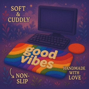 Cute Keyboard Rug for Cubicle Decor, Small Tufted Desk Mat, Wrist Rest Included, Cozy Office Vibes