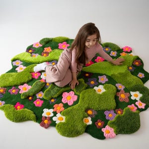 Moss Tufted Rug Fairy Tale Nursery Rug–Handmade tufted rug, Soft Grass Carpet for Enchanted Rooms & Cozy Spaces