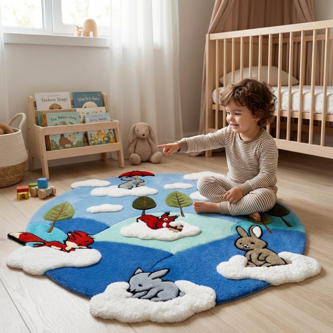 Happy Reading Rug Nursery Rug Playmat for Reading Nook – Hand Tufted Area Rug for Kids ...