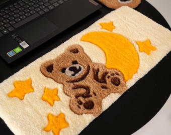 Hand Tufted Teddy Bear Keyboard Rug, Wrist rest Cozy Desk Mat