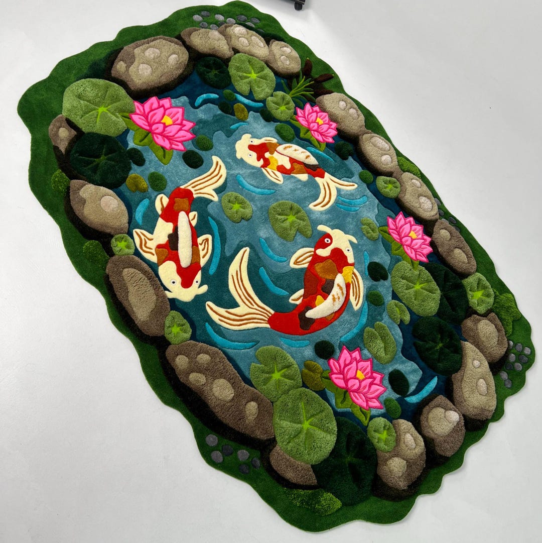 Koi Pond Rug, 3D Nature Rug, Japanese Garden Rug, Hand Tufted Large ...