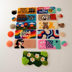 Cute Keyboard Rug for Cubicle Decor, Small Tufted Desk Mat, Wrist Rest Included, Cozy Office Vibes