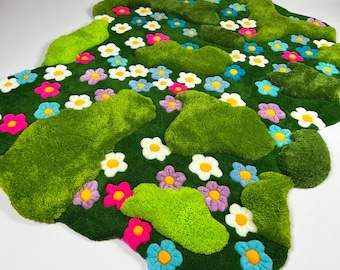 Moss Rug – Grass Rug, Floral Rug, Custom Tufted Rug, Large Rug, Cool Rug, Handmade Tufted Rug,  Nursery Rug