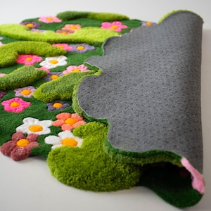Handmade Flower Rug for Nursery – Custom Green Moss Carpet | Irregular ...