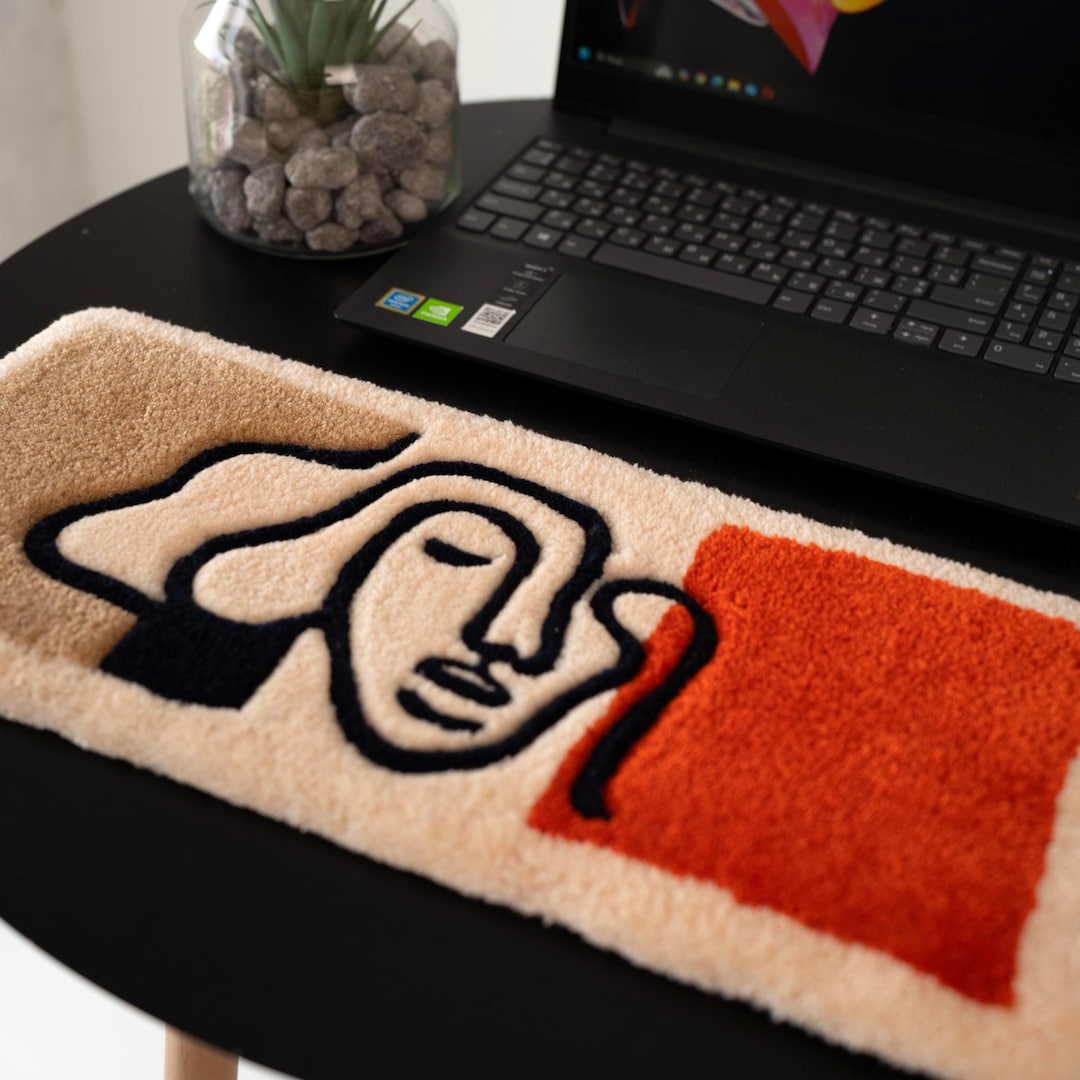Cubicle Desktop Rug One Line Art Keyboard Rug – Abstract Desk Mat With Wrist Rest | Tufted ...