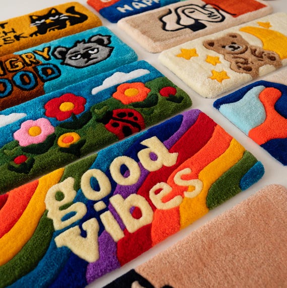 Cute Keyboard Rug for Cubicle Decor, Small Tufted Desk Mat, Wrist Rest Included, Cozy Office Vibes