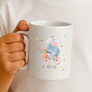 Personalized Child Mug / Children&#39;s Elephant Mug / Ceramic Mug Name Mug Girl Boy / White Ceramic Mug / Birthday Gift