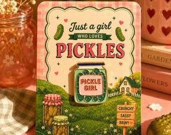 DillWithIt:PickleGirl Enamel Pin Funny Food Pin, Cute Pickle Gift, Kawaii Accessory, CharmVille Pin Badge, Quirky Jewelry, Stocking Stuffer