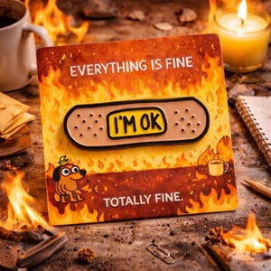 This Is Fine Dog Meme Pin – Metalen Emaille Badge, Circa 25mm, Grappige Ramppin Voor Jas Of Rugzak