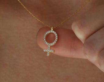 925 Sterling Silver Feminist Necklace, Female Symbol Necklace, Feminist Venus Necklace, Gender Symbol Necklace, Women Sign Necklace