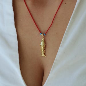 925K Silver Fish Necklace, Gold Fish Necklace, Minimal Red Necklace, Articulated Fish Necklace, Movable Fish Luck Pendant, Fish Lover Gift